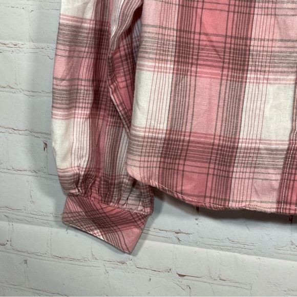 Sanctuary Bianca Plaid Flannel Shirt Womens Large Pink Cropped Casual NWT - Picture 7 of 11
